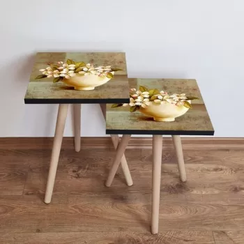 Set masute 2 piese, Leona, 2SHP307, Bej / Verde / Crem / Rosu imagine