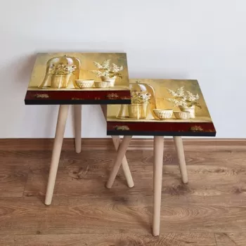 Set masute 2 piese, Leona, 2SHP308, Crem / Rosu / Bej / Maro imagine