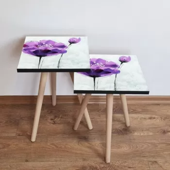 Set masute 2 piese, Leona, 2SHP312, Liliac / Mov / Negru / Alb imagine