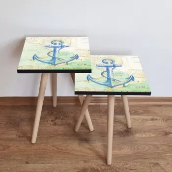 Set masute 2 piese, Leona, 2SHP313, Bleumarin / Verde / Bej imagine