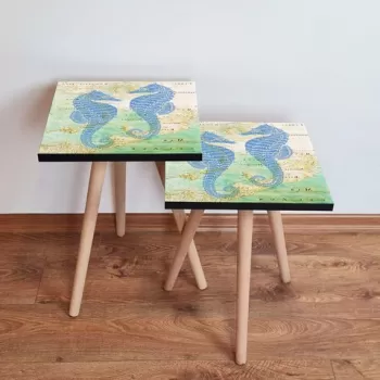 Set masute 2 piese, Leona, 2SHP314, Bleumarin / Verde / Bej imagine