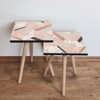 Set masute 2 piese, Leona, 2SHP317, Somon / Roz / Bej / Negru imagine