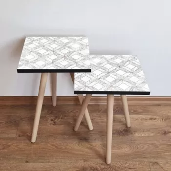 Set masute 2 piese, Leona, 2SHP319, Alb / Gri imagine