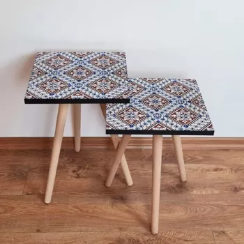 Set masute 2 piese, Leona, 2SHP32, Bleumarin / Albastru / Rosu imagine