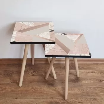Set masute 2 piese, Leona, 2SHP320, Roz / Bej / Alb / Negru imagine