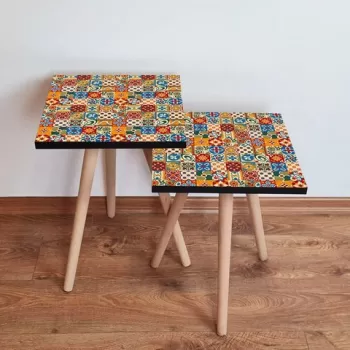 Set masute 2 piese, Leona, 2SHP325, Multicolor imagine