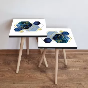 Set masute 2 piese, Leona, 2SHP327, Bleumarin / Albastru / Auriu / Alb imagine