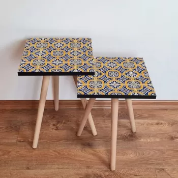 Set masute 2 piese, Leona, 2SHP35, Portocaliu / Bleumarin / Alb imagine