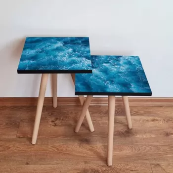 Set masute 2 piese, Leona, 2SHP357, Albastru alb imagine