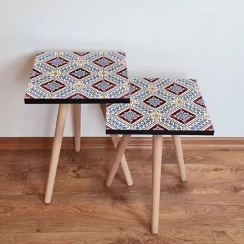 Set masute 2 piese, Leona, 2SHP36, Bleumarin / Rosu / Alb imagine