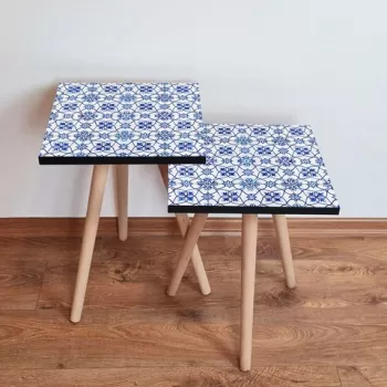 Set masute 2 piese, Leona, 2SHP37, Bleumarin/Alb imagine