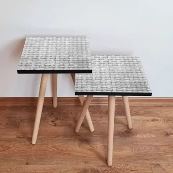 Set masute 2 piese, Leona, 2SHP373, Gri/Alb imagine