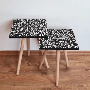 Set masute 2 piese, Leona, 2SHP377, Alb negru imagine