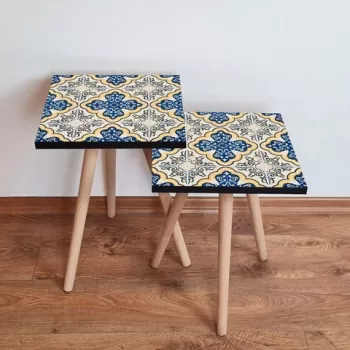 Set masute 2 piese, Leona, 2SHP38, Bleumarin / Galben / Alb imagine