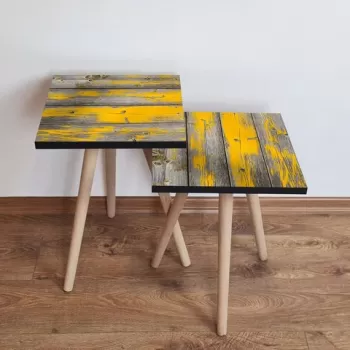 Set masute 2 piese, Leona, 2SHP380, Gri / Galben imagine