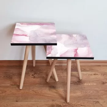 Set masute 2 piese, Leona, 2SHP383, Roz / Alb / Auriu imagine