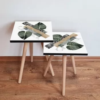 Set masute 2 piese, Leona, 2SHP385, Alb / Verde / Bej / Negru imagine