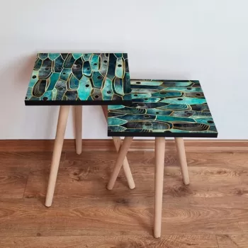 Set masute 2 piese, Leona, 2SHP387, Verde / Aur / Negru imagine