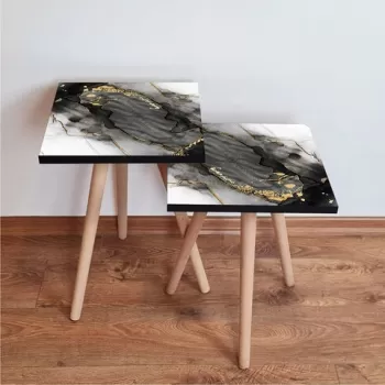 Set masute 2 piese, Leona, 2SHP391, Negru / Alb / Crem imagine