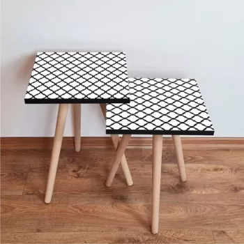 Set masute 2 piese, Leona, 2SHP393, Alb negru imagine