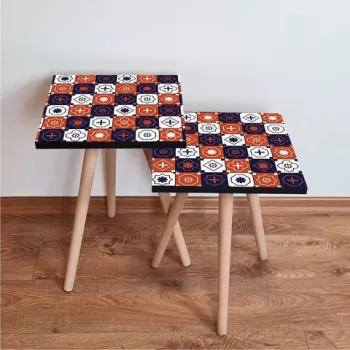 Set masute 2 piese, Leona, 2SHP394, Bleumarin / Portocaliu / Alb imagine