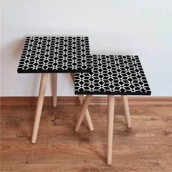 Set masute 2 piese, Leona, 2SHP395, Alb negru imagine