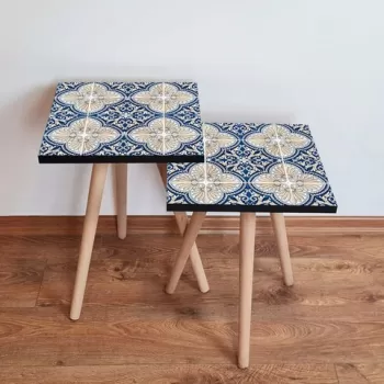 Set masute 2 piese, Leona, 2SHP40, Bleumarin / Alb / Crem imagine