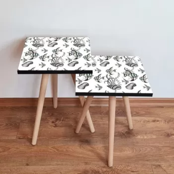 Set masute 2 piese, Leona, 2SHP400, Alb / Negru / Verde / Albastru imagine