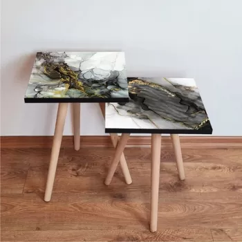 Set masute 2 piese, Leona, 2SHP402, Negru / Gri / Alb / Auriu imagine