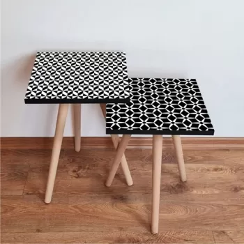 Set masute 2 piese, Leona, 2SHP403, Alb negru imagine