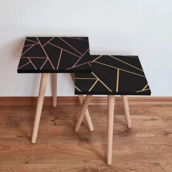 Set masute 2 piese, Leona, 2SHP405, Negru / Auriu / Roz imagine