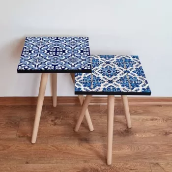 Set masute 2 piese, Leona, 2SHP406, Bleumarin / Albastru / Alb imagine