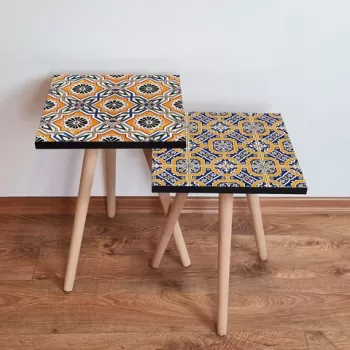 Set masute 2 piese, Leona, 2SHP408, Bleumarin / Galben / Verde / Alb imagine