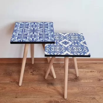 Set masute 2 piese, Leona, 2SHP409, Bleumarin/Alb imagine