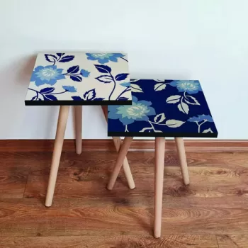 Set masute 2 piese, Leona, 2SHP411, Bleumarin / Albastru / Bej imagine