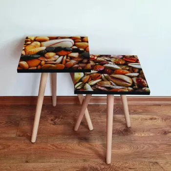 Set masute 2 piese, Leona, 2SHP412, Portocala / Crema imagine