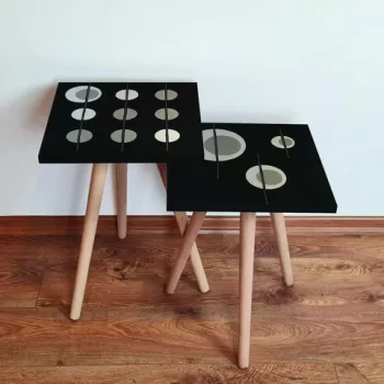 Set masute 2 piese, Leona, 2SHP413, Negru / Bej / Gri imagine