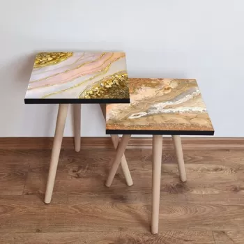 Set masute 2 piese, Leona, 2SHP423, Somon / Auriu / Alb / Roz imagine