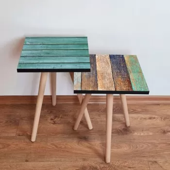 Set masute 2 piese, Leona, 2SHP424, Albastru / Verde / Maro / Bej imagine