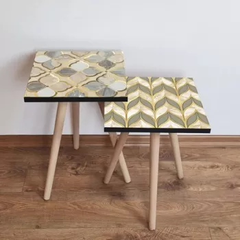 Set masute 2 piese, Leona, 2SHP429, Alb / Auriu / Bej / Gri imagine