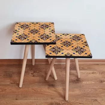 Set masute 2 piese, Leona, 2SHP43, Somon / Bleumarin / Verde / Maro imagine