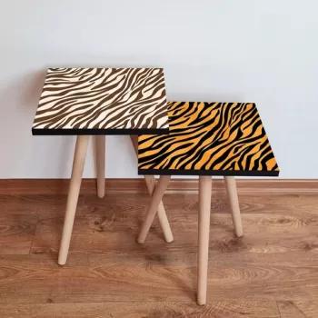 Set masute 2 piese, Leona, 2SHP434, Portocaliu / Negru / Maro / Alb imagine