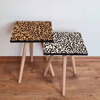 Set masute 2 piese, Leona, 2SHP435, Camel / Maro / Negru / Alb imagine