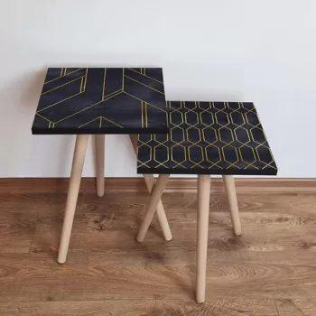 Set masute 2 piese, Leona, 2SHP436, Negru / Auriu imagine