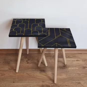 Set masute 2 piese, Leona, 2SHP437, Negru / Auriu imagine