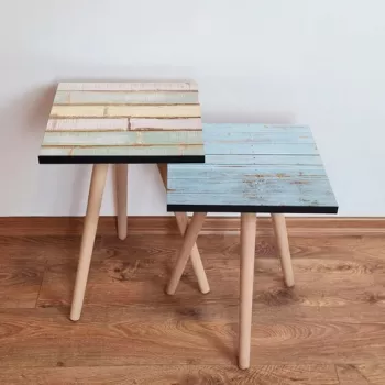 Set masute 2 piese, Leona, 2SHP439, Albastru / Verde / Galben / Alb imagine