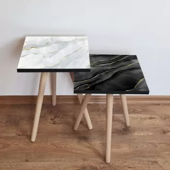 Set masute 2 piese, Leona, 2SHP440, Negru / Alb / Auriu imagine