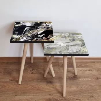 Set masute 2 piese, Leona, 2SHP441, Gri / Crem / Negru / Alb imagine