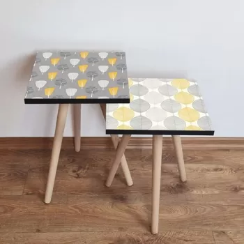 Set masute 2 piese, Leona, 2SHP442, Gri / Alb / Galben imagine