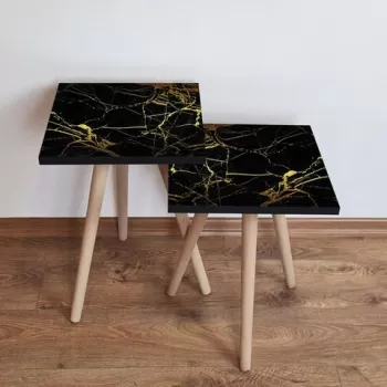 Set masute 2 piese, Leona, 2SHP444, Negru / Auriu imagine